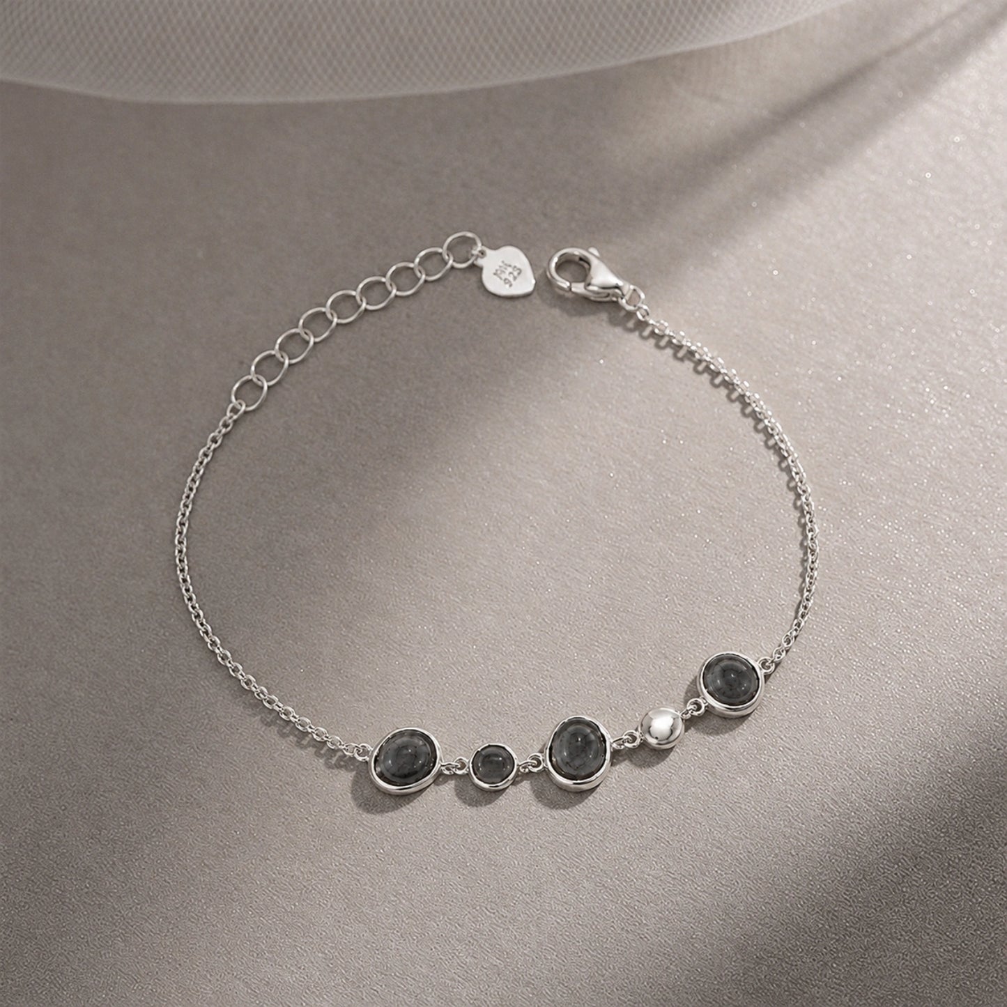 Black Stone 925 Silver Chain Bracelet image 0