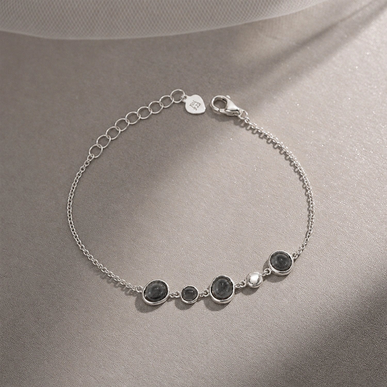 Black Stone 925 Silver Chain Bracelet image 0
