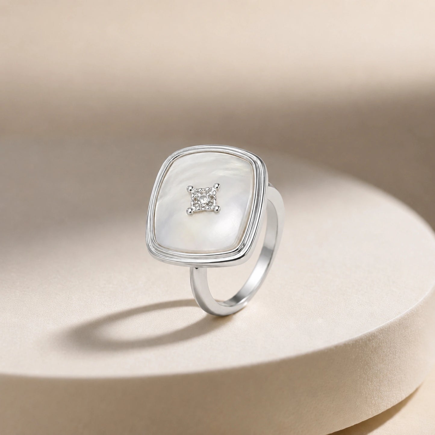 Mother of Pearl Square Silver Ring image 0