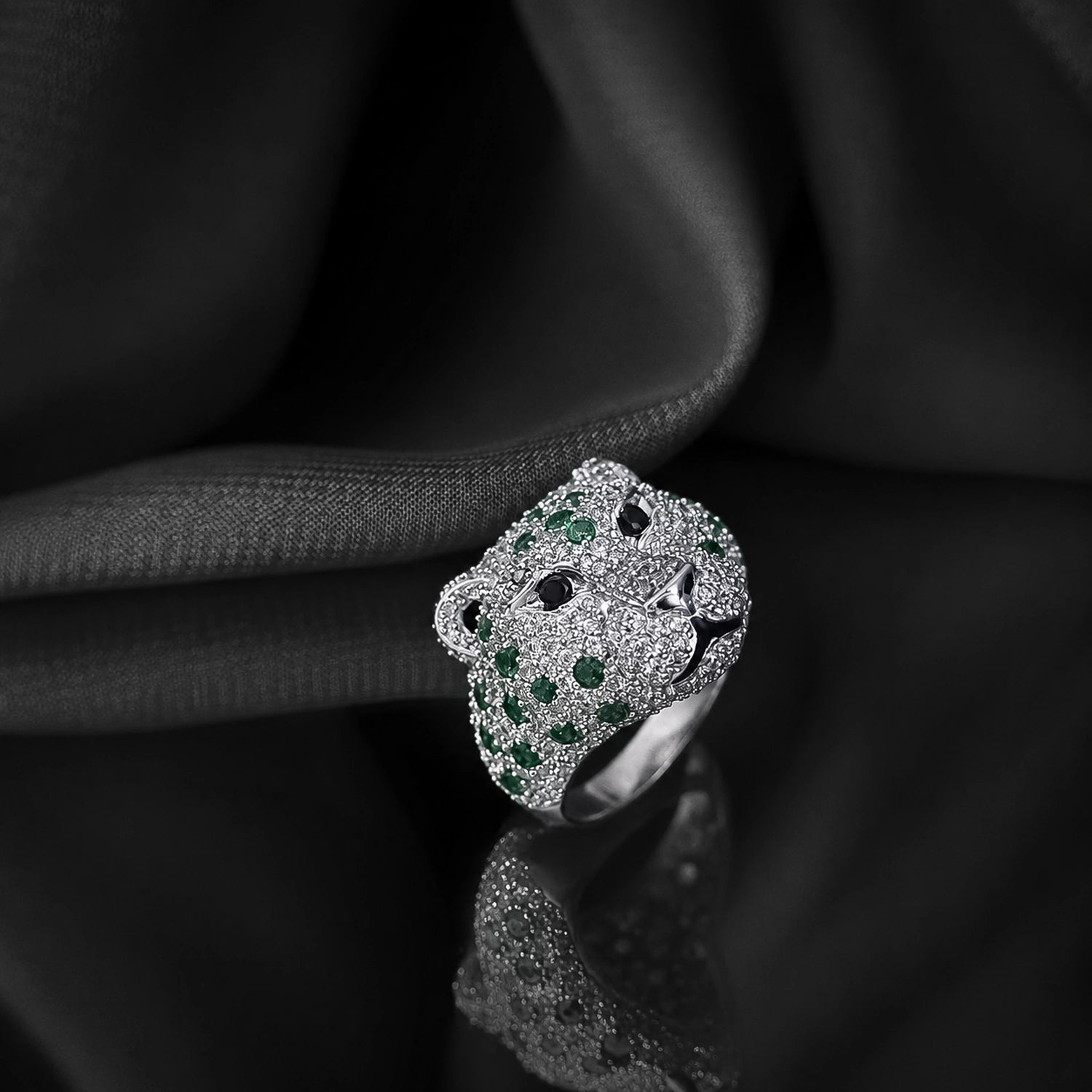 The Alencia Majestic Emerald-Spotted Panther Statement Ring image 0
