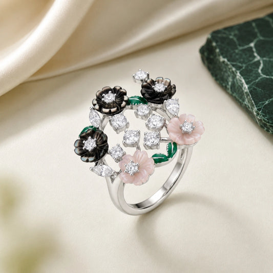 Alencia Enchanted Blossom Silver Floral Ring image 0