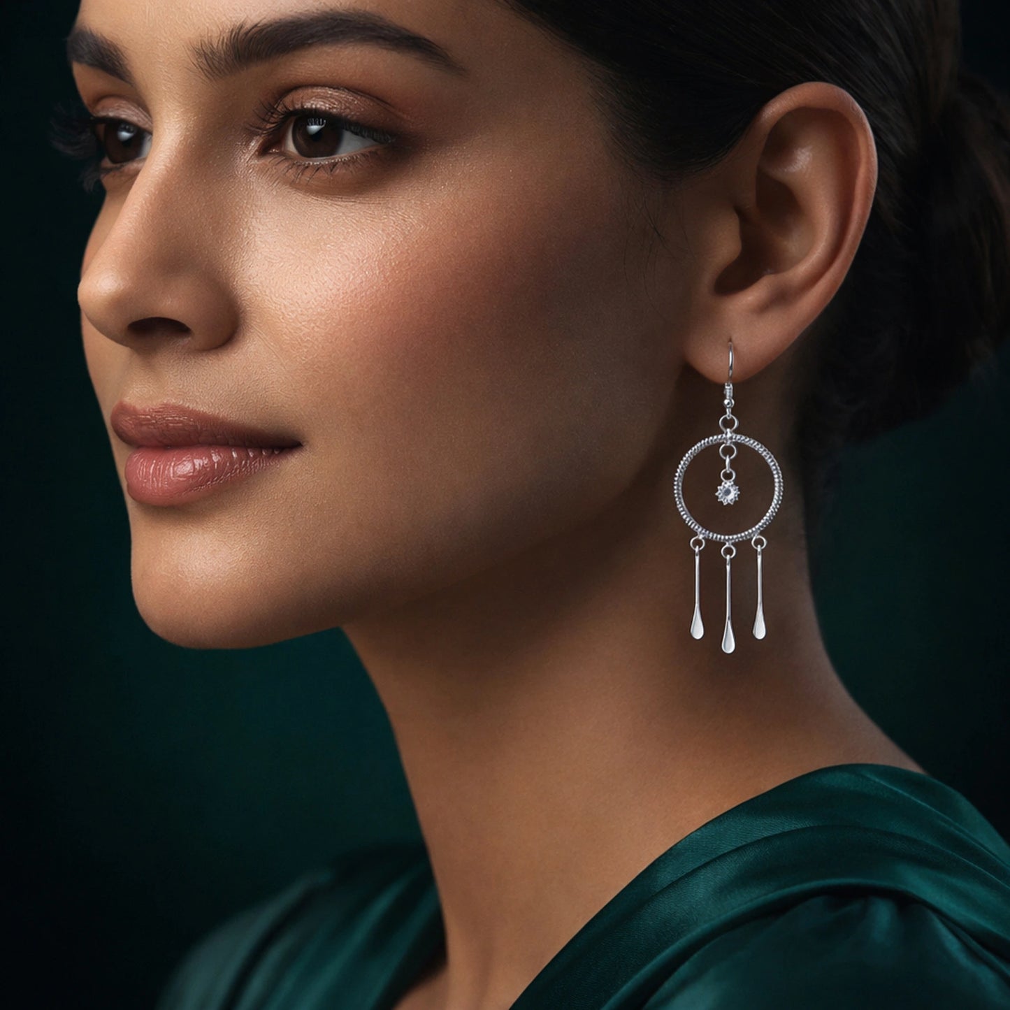 Silver Luna Circle Drop Earrings image 1