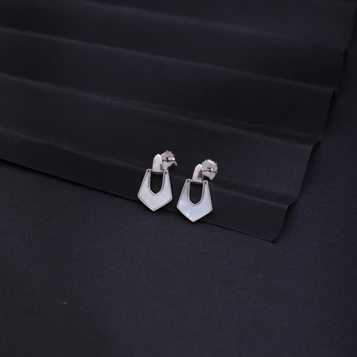 Geometric Shield Silver Drop Earrings image 0