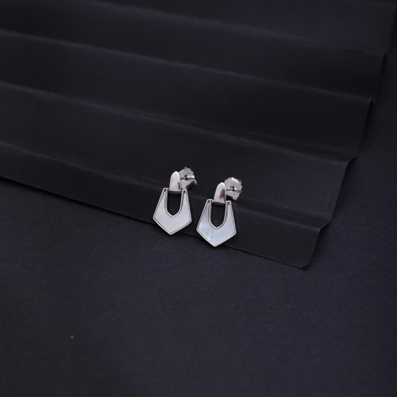 Geometric Shield Silver Drop Earrings image 0