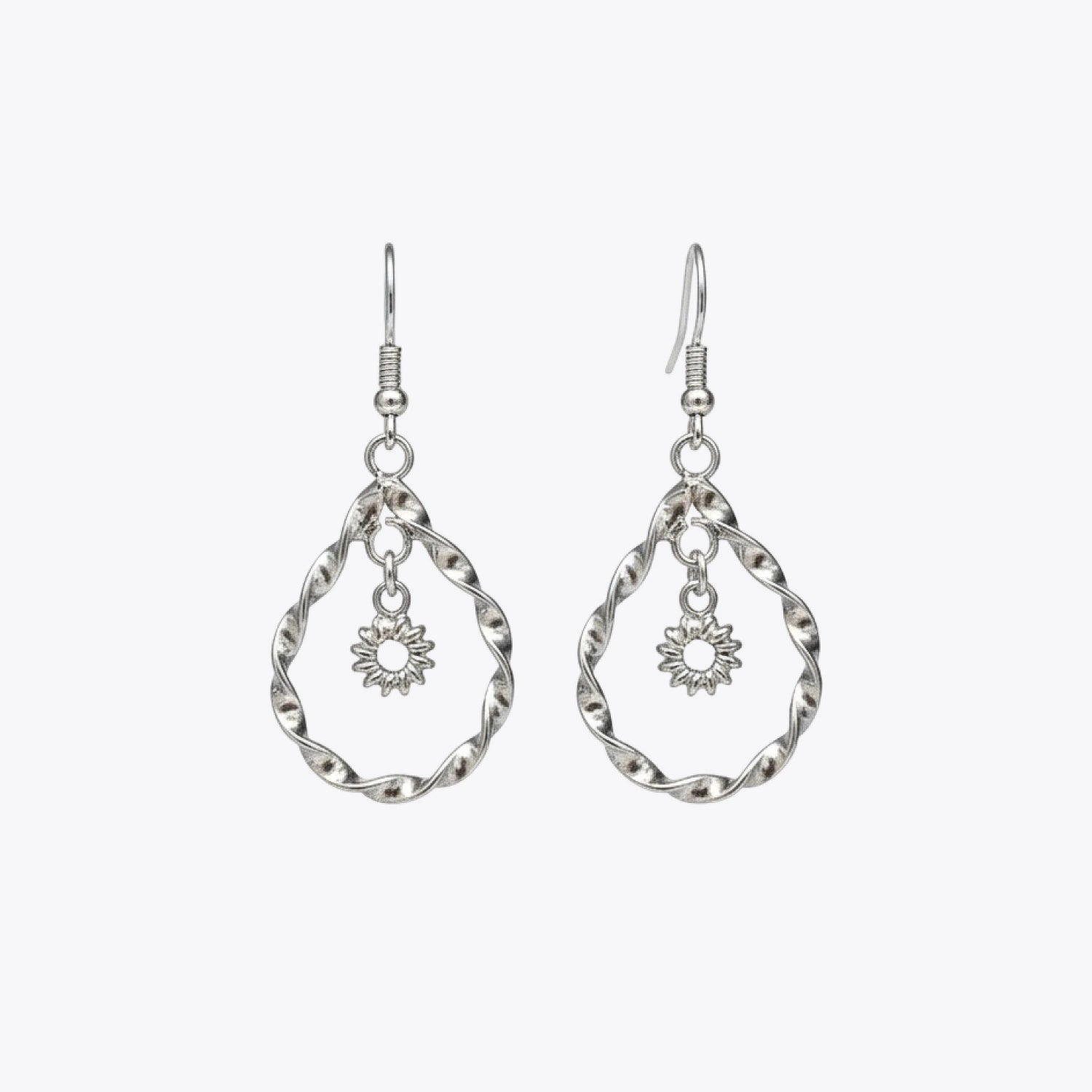 Twisted Silver Floral Drop Earrings image 2