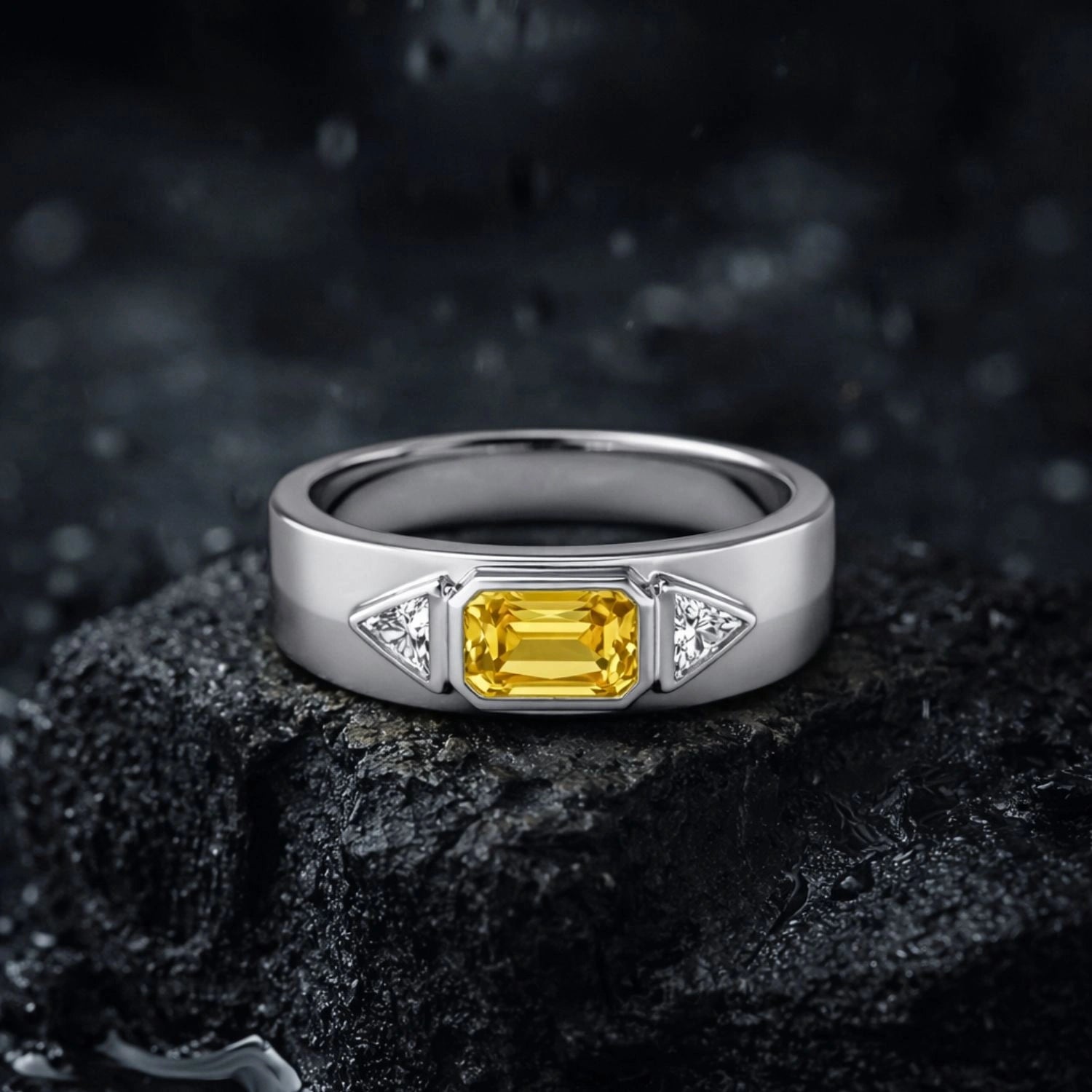 Tri-Stone Silver Statement Ring – Blue, Green &amp; Yellow Variants - Yellow, 9 image