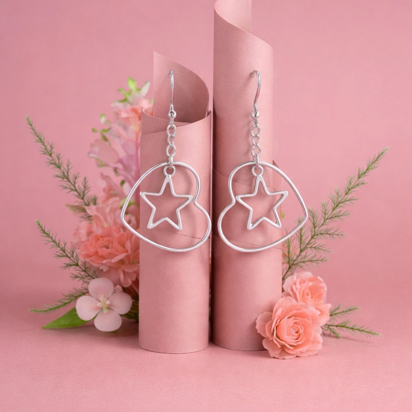 Silver Heart &amp; Star Dangle Earrings image 0