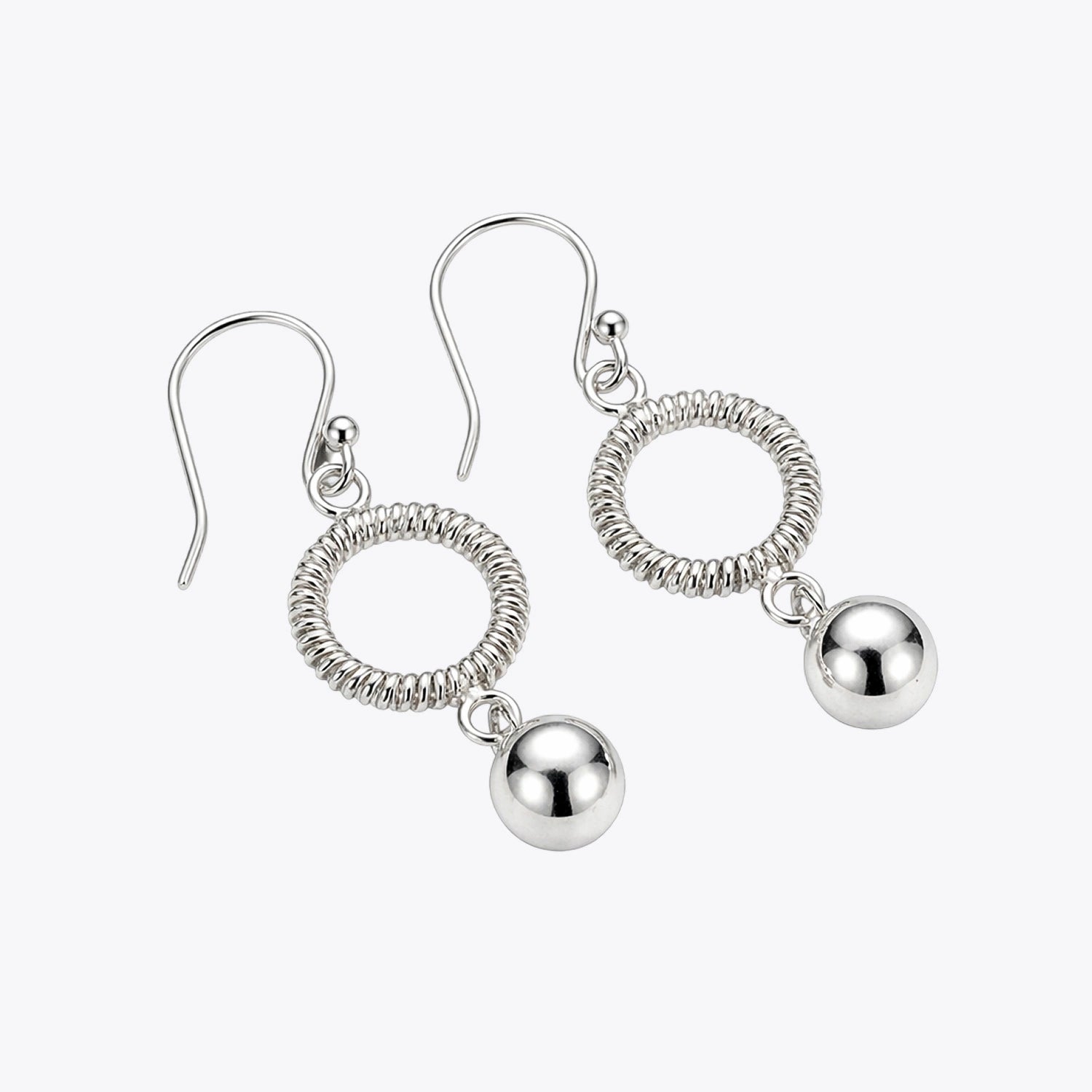 Silver Textured Circle Drop Earrings image 2