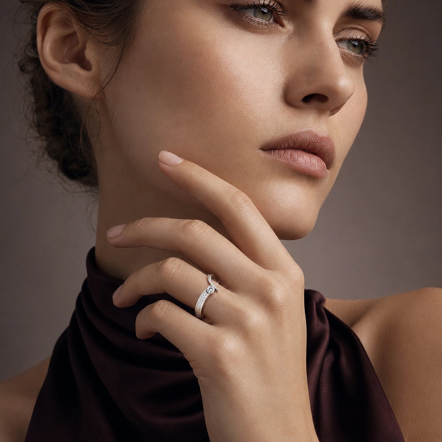 The Alencia Urban Serenade Textured Bypass Solitaire Ring image 1