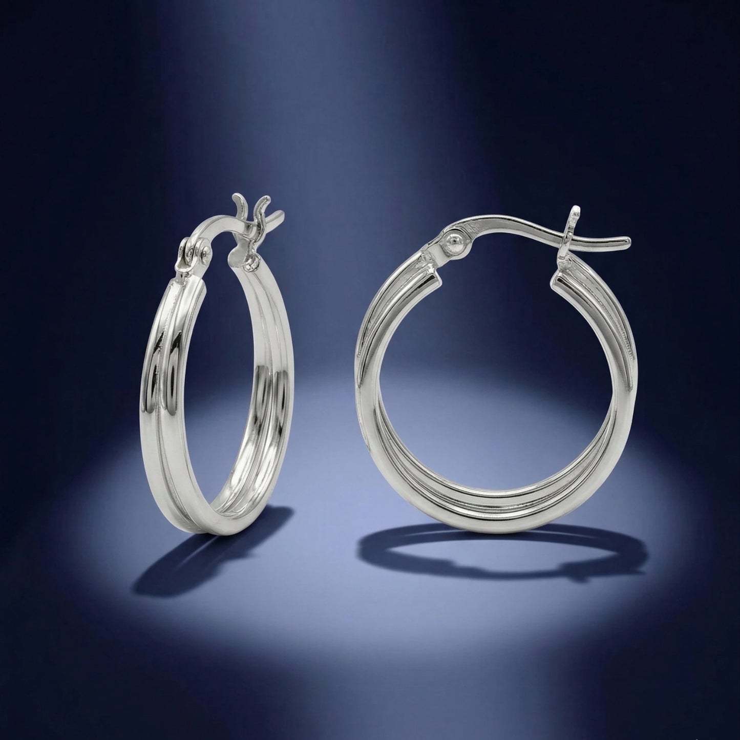 Silver Dual-Line Hoop Earrings image 0