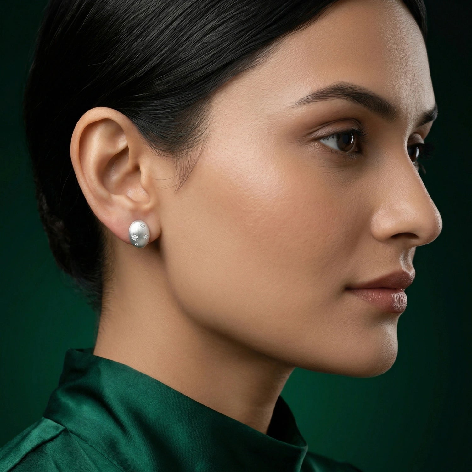 Celestial Oval Silver Stud Earrings image 1