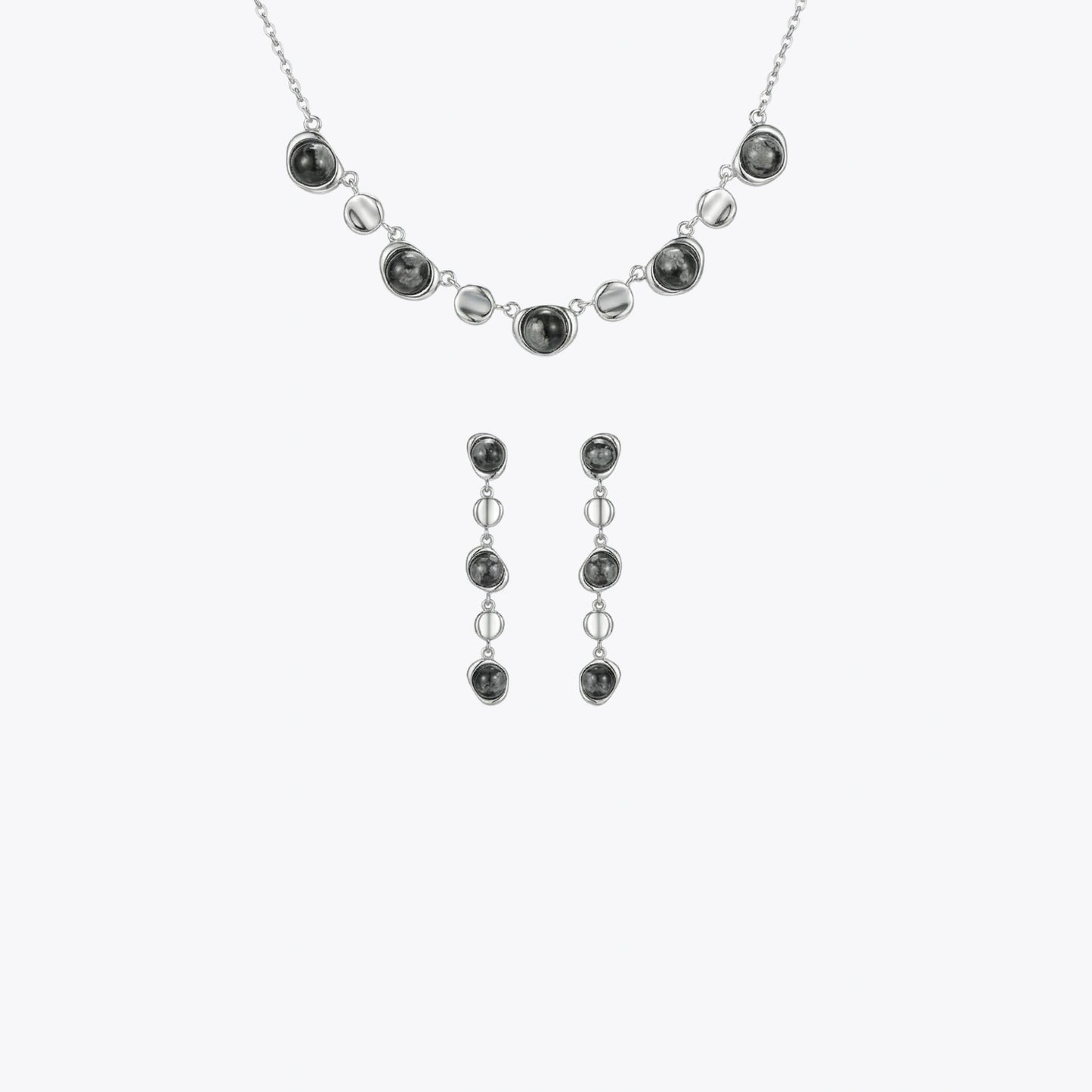 Midnight Pebble Silver Necklace &amp; Earrings Combo image 2