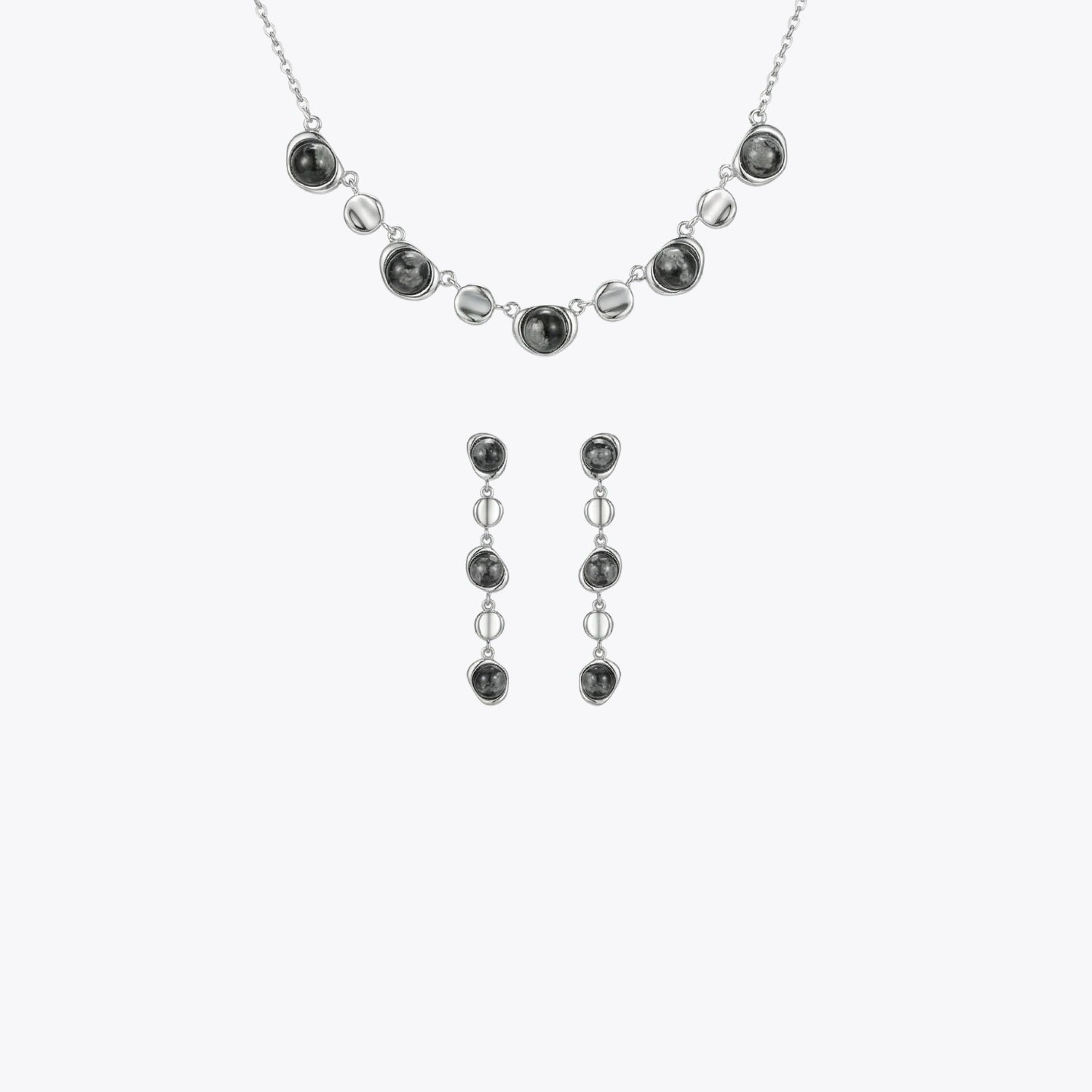 Midnight Pebble Silver Necklace &amp; Earrings Combo image 2