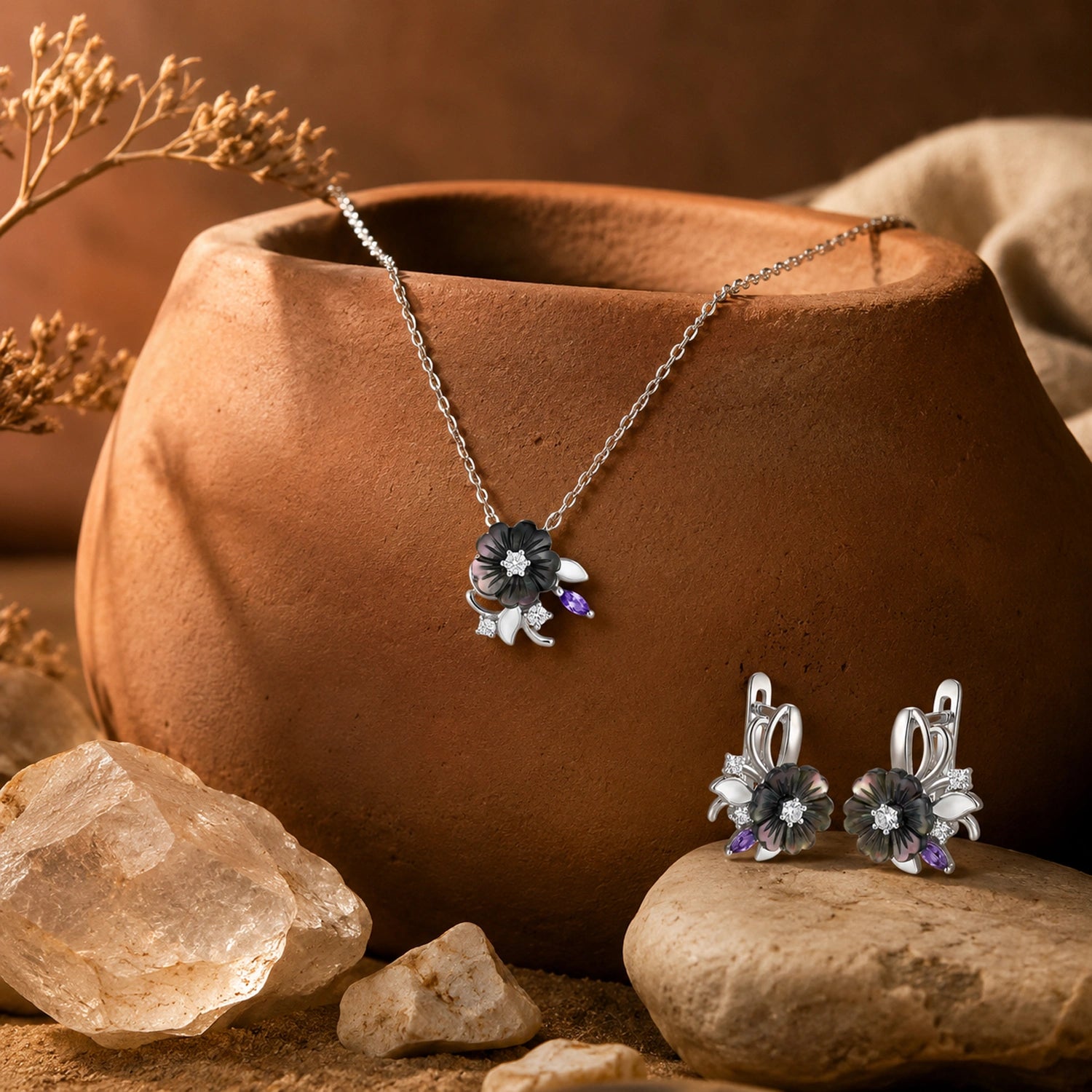 Alencia Midnight Bloom 925 Silver Set image 0
