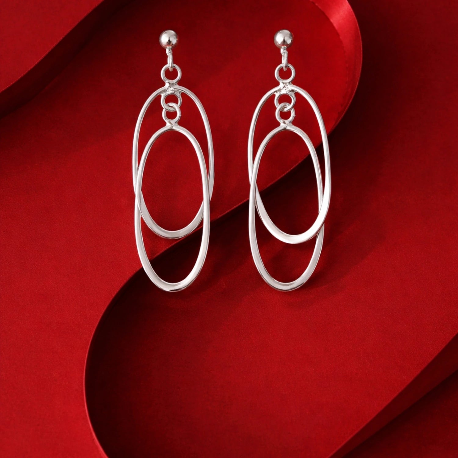 Silver Oval Orbit Drop Earrings image 0