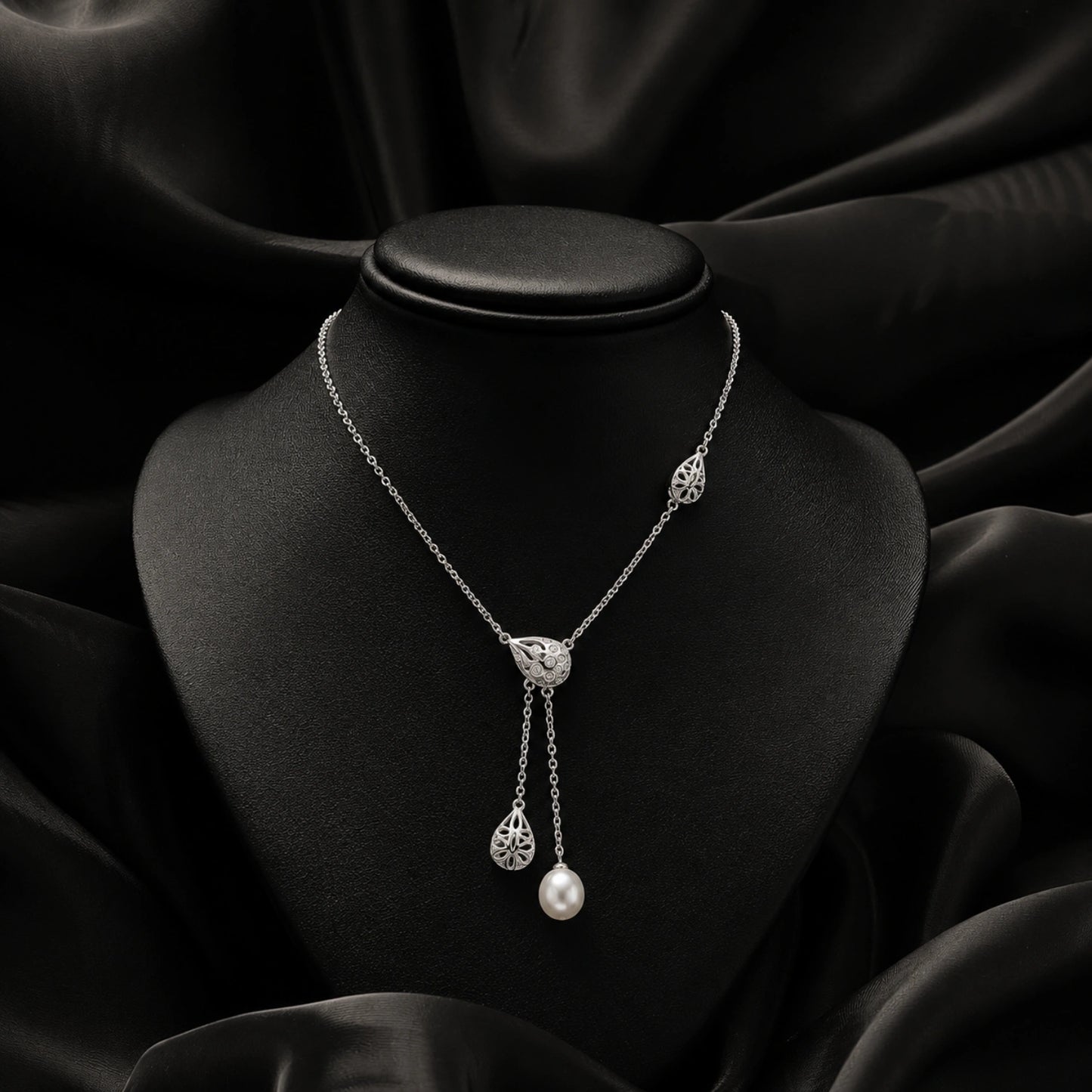 Pearl Drop Filigree Lariat Necklace image 0