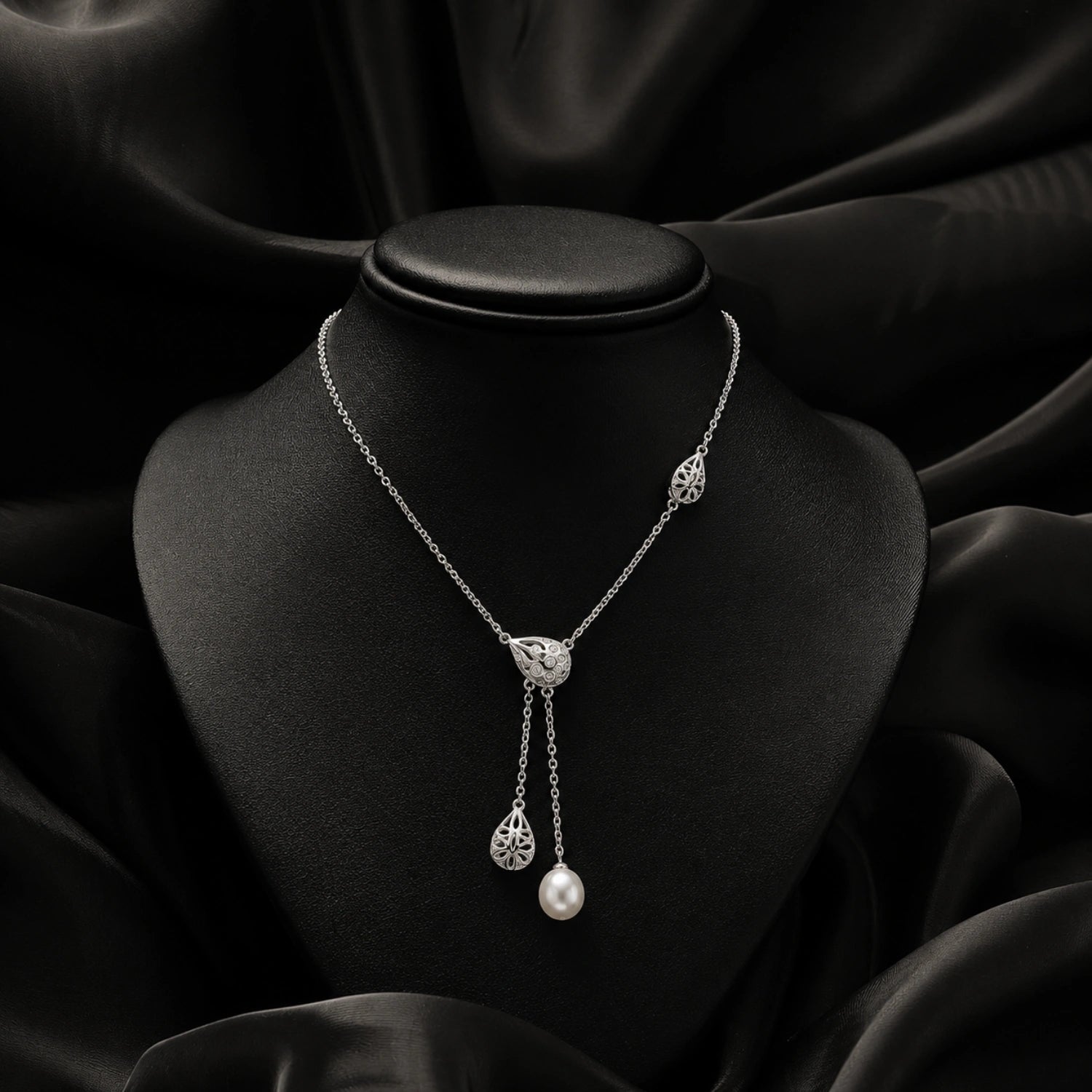 Pearl Drop Filigree Lariat Necklace image 0