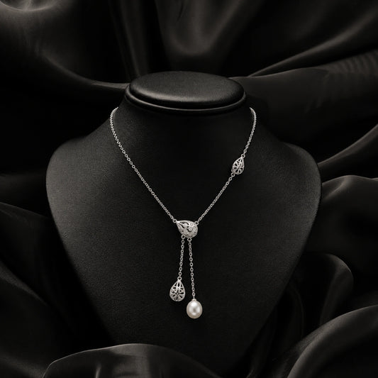 Pearl Drop Filigree Lariat Necklace image 0