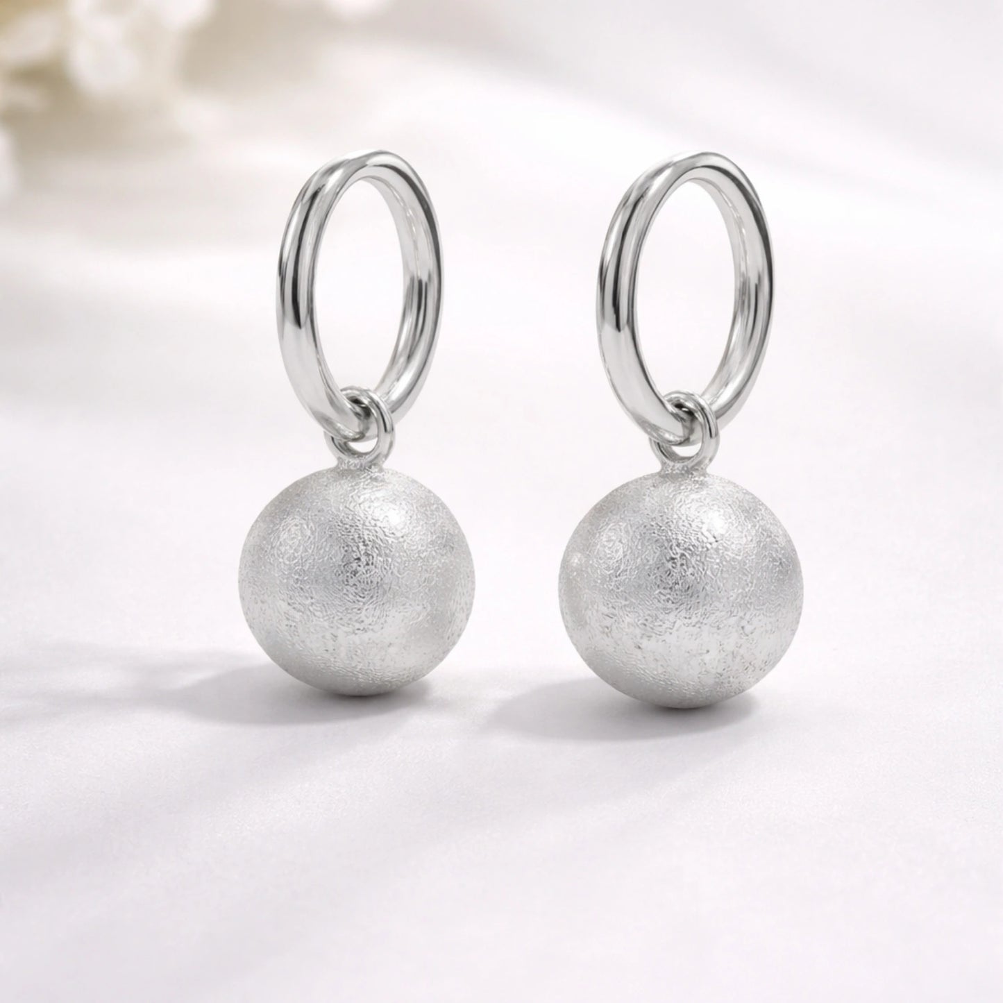 Silver Oval Hoop Ball Drop Earrings image 0