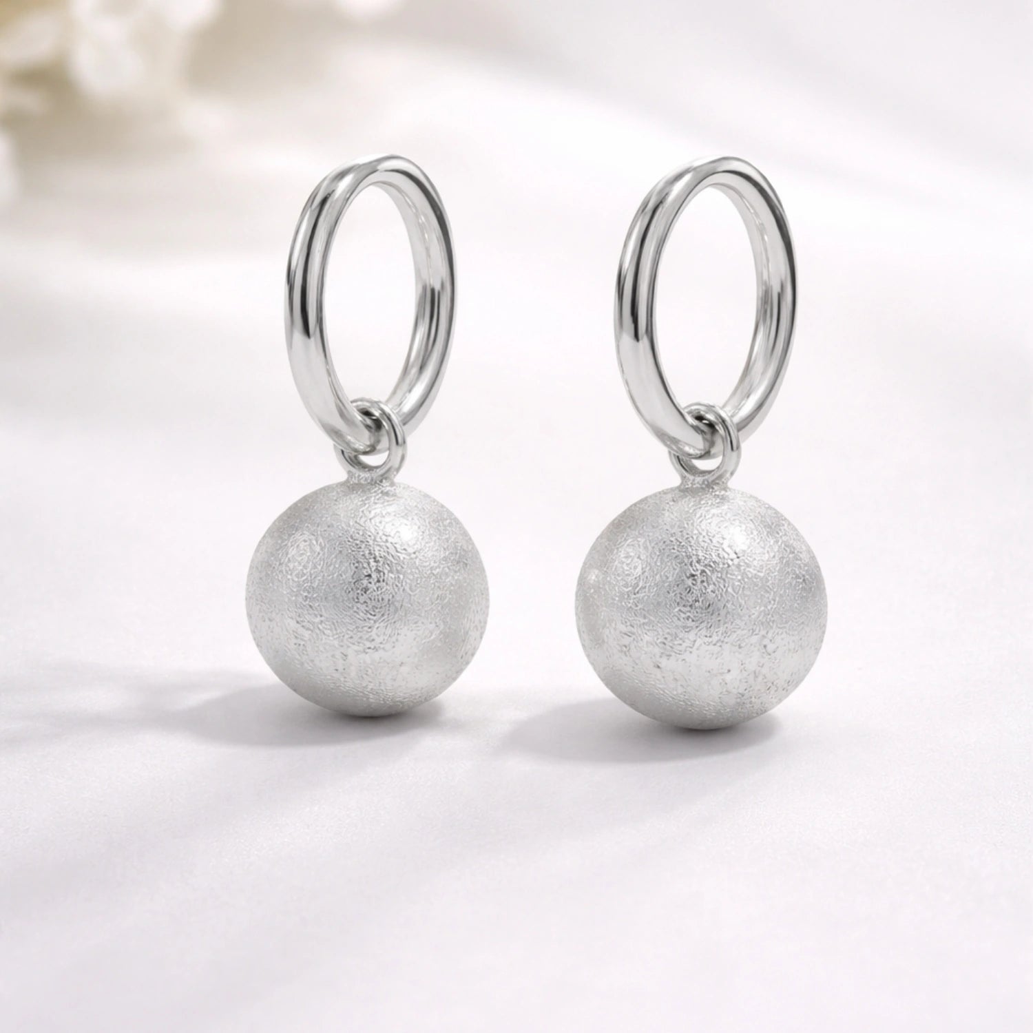 Silver Oval Hoop Ball Drop Earrings image 0