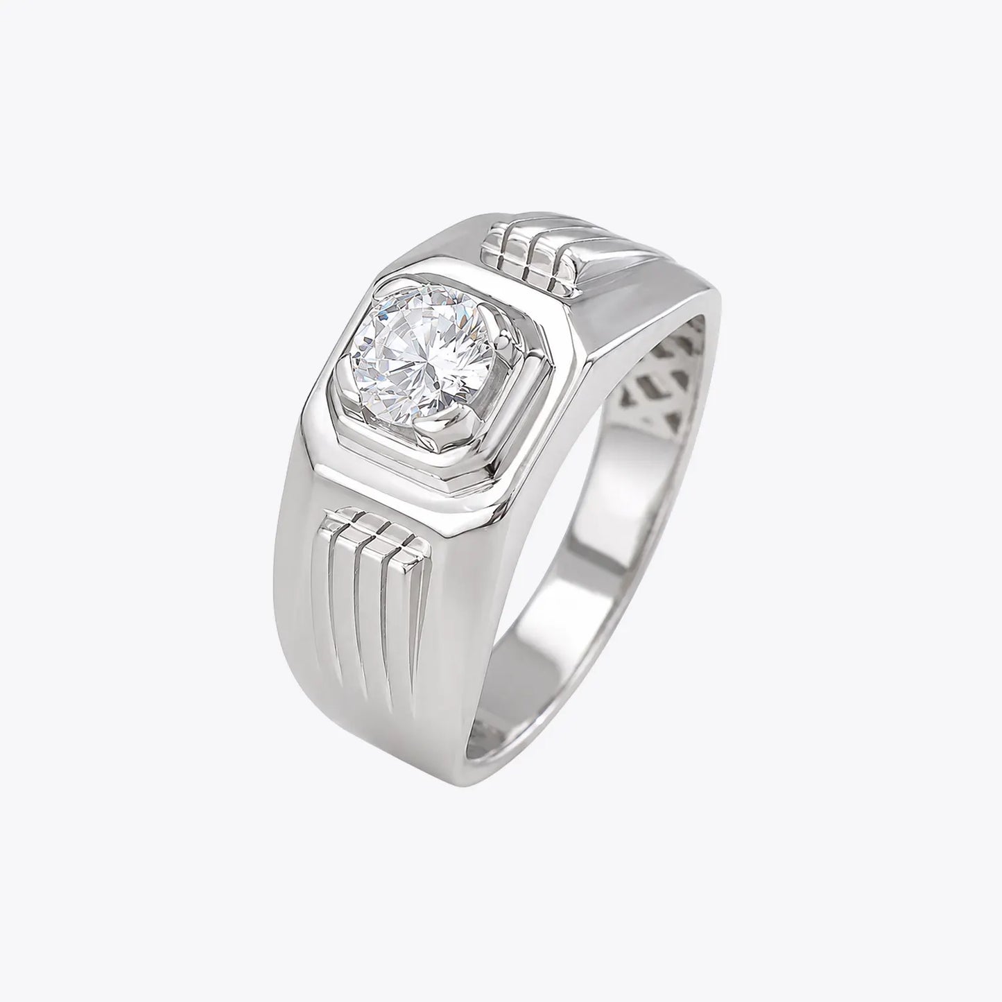 The Alencia Urban Grooved Solitaire Silver Ring image 2