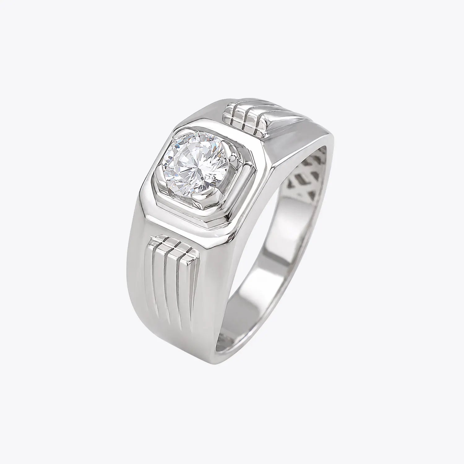 The Alencia Urban Grooved Solitaire Silver Ring image 2