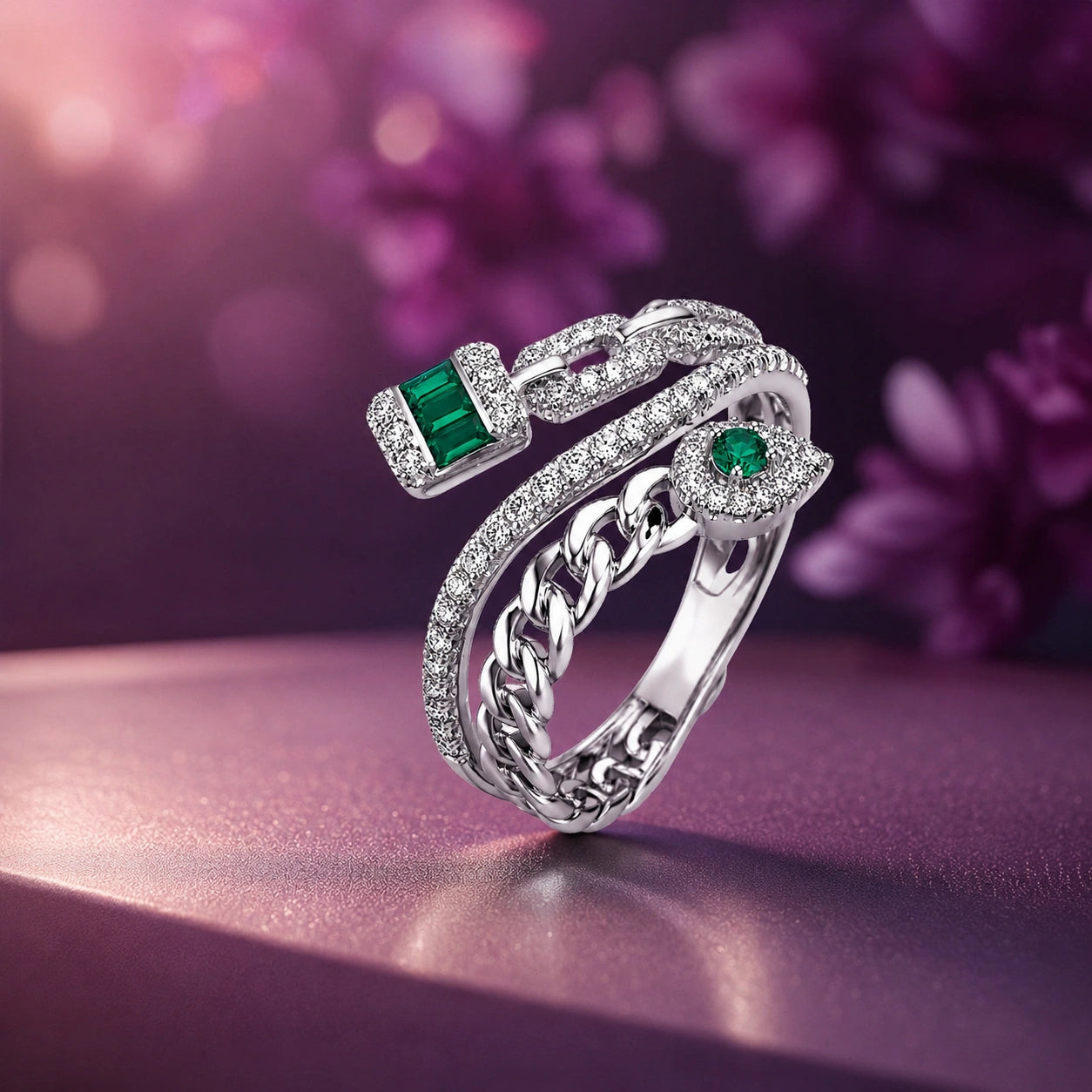 The Alencia Sovereign Emerald & Diamond Bypass Wrap Ring image 0