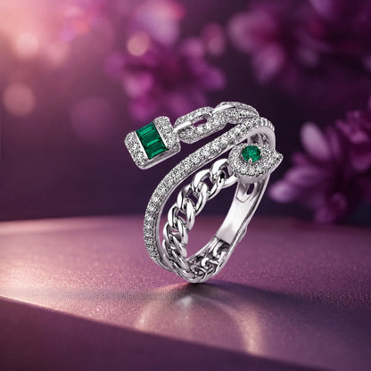 The Alencia Sovereign Emerald & Diamond Bypass Wrap Ring image 0