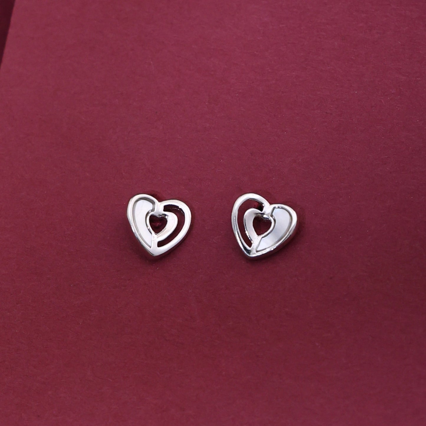 Silver Mother of Pearl Heart Stud Earrings image 0