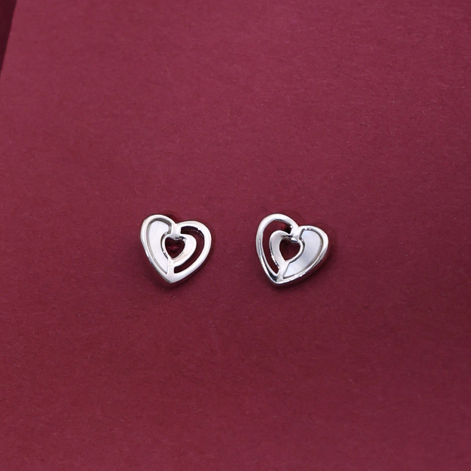 Silver Mother of Pearl Heart Stud Earrings image 0