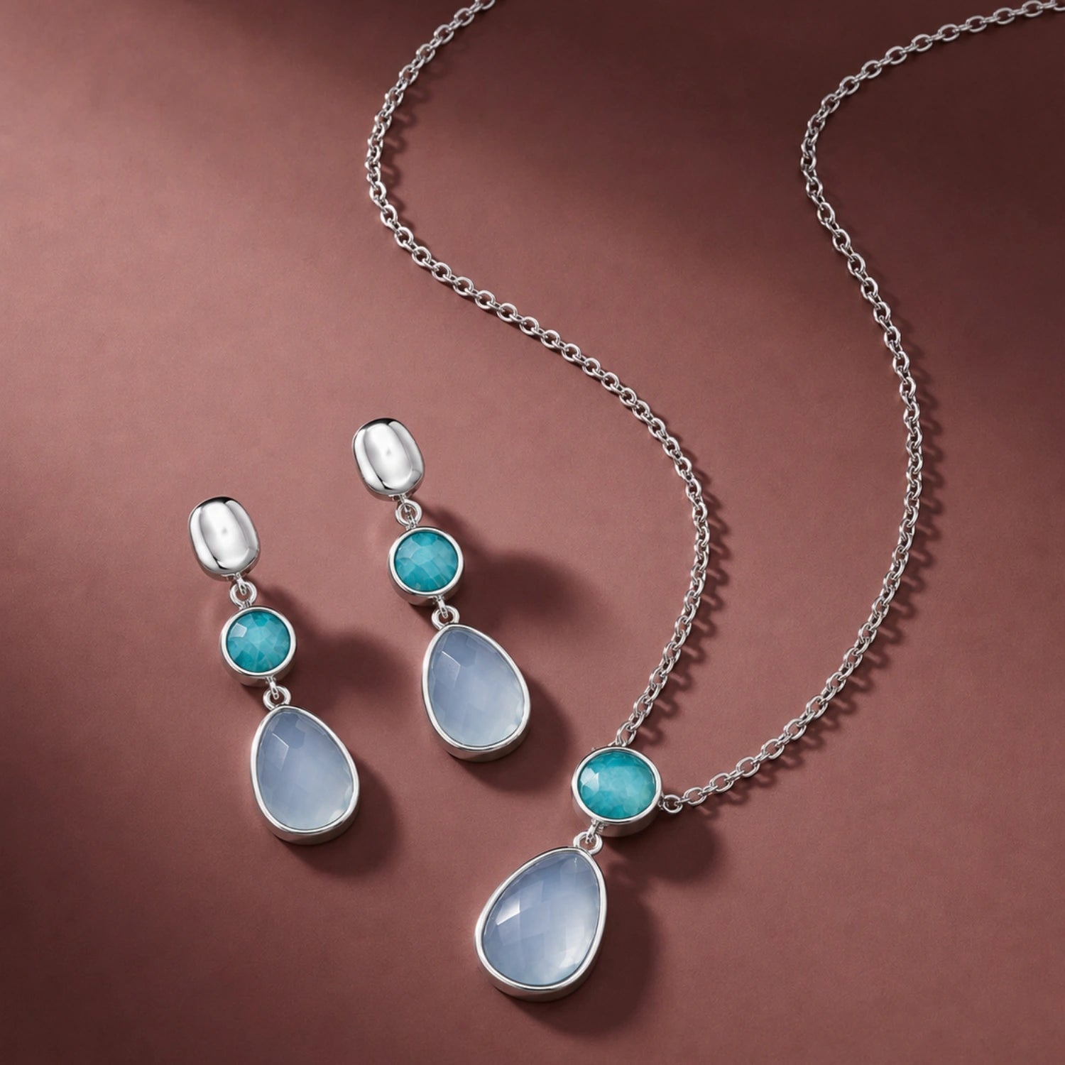 Aqua Pearl Drop Necklace &amp; Earrings Combo image 0