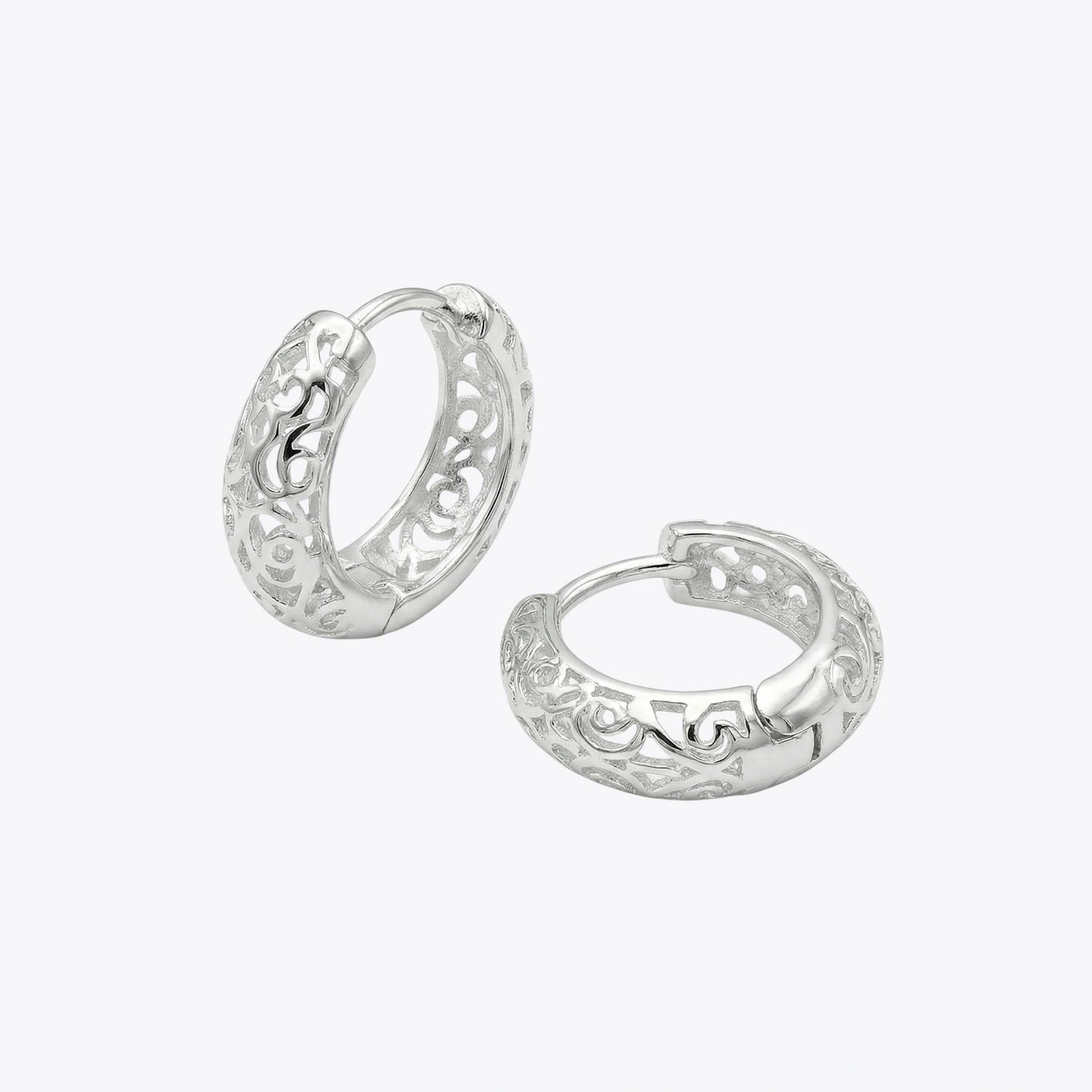 Silver Filigree Huggie Hoop Earrings image 2