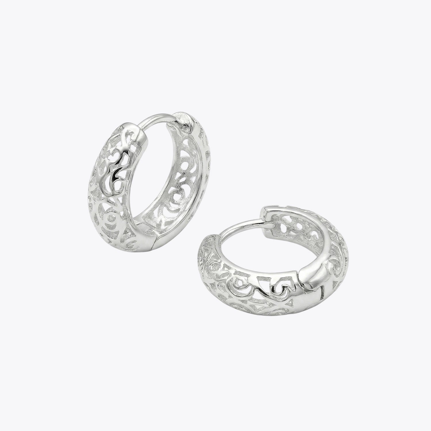 Silver Filigree Huggie Hoop Earrings image 2