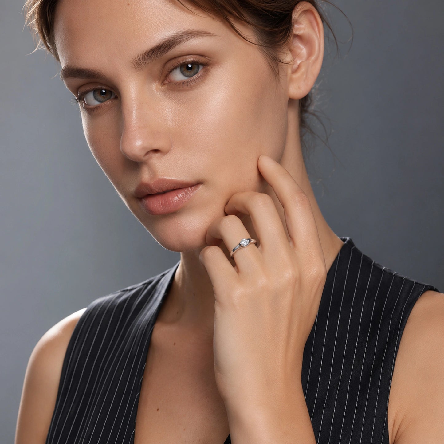 The Alencia Urban Serenade Ribbon Bypass Solitaire Ring image 1