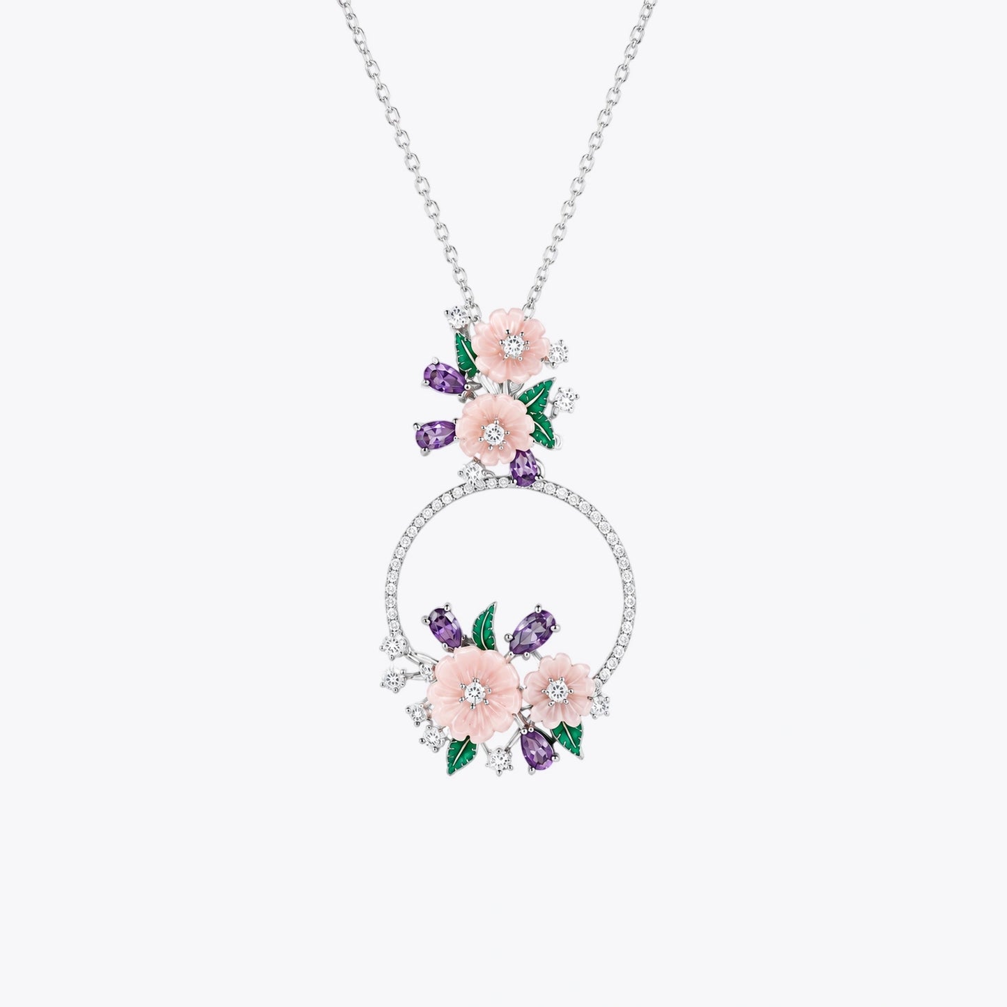 Peach Blossom Floral Silver Pendant Set with Earrings image 3