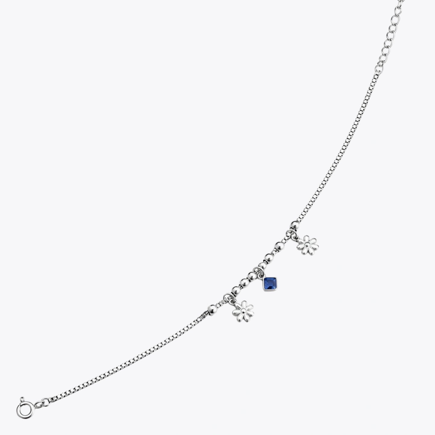 Silver Blue Stone Floral Charm Bracelet image 2