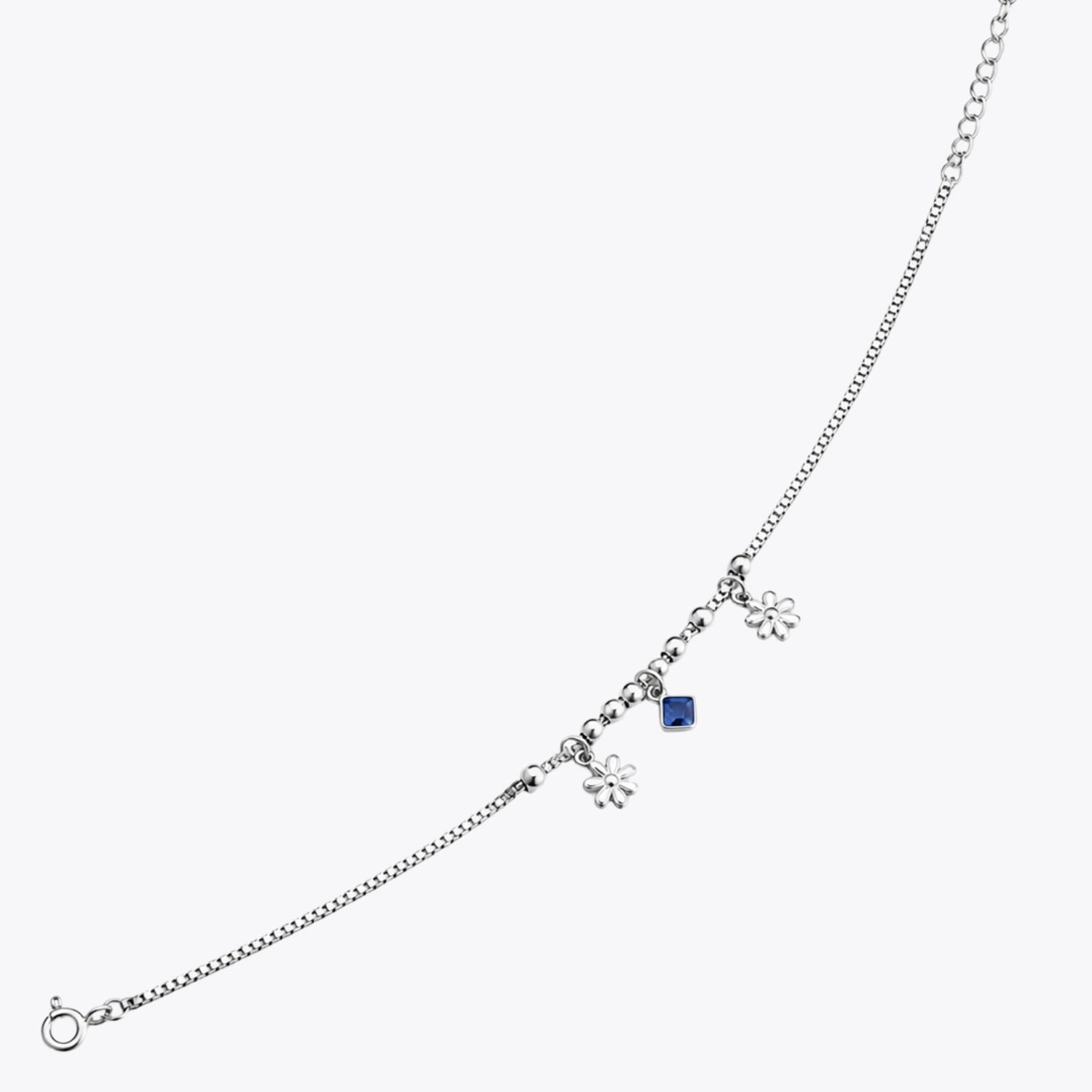 Silver Blue Stone Floral Charm Bracelet image 2