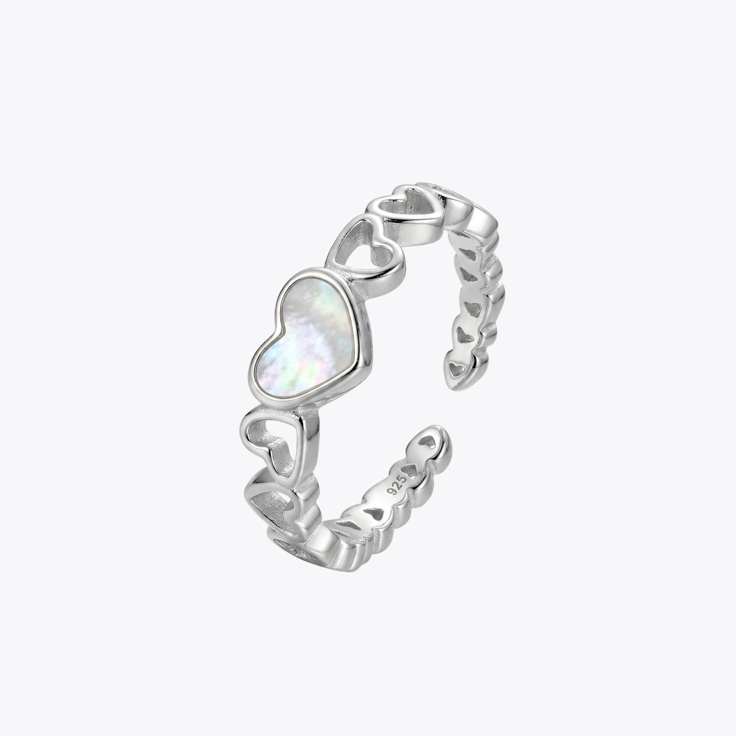 Mother of Pearl Heart Silver Ring image 2