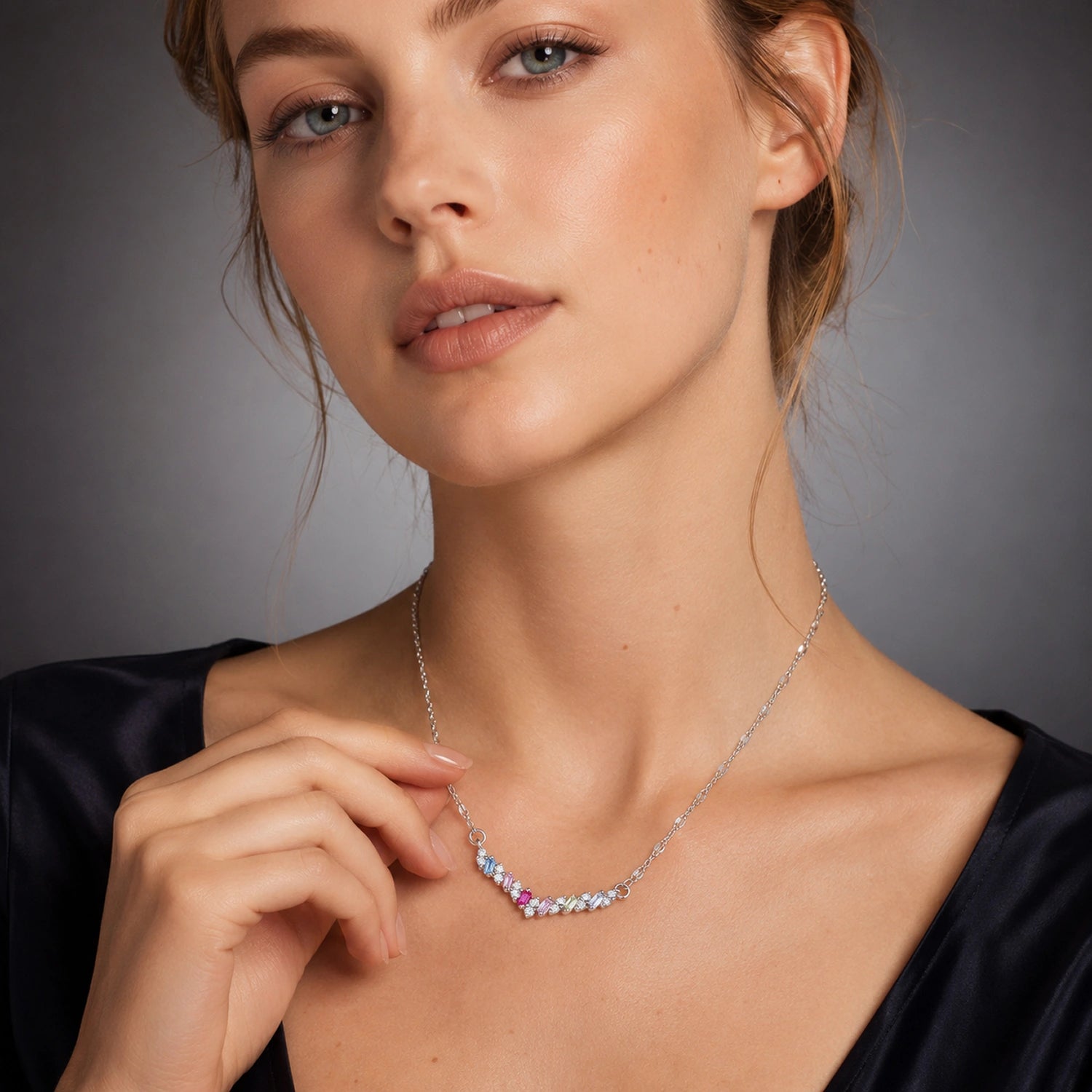 The Alencia Urban Pastel Chevron Bar Silver Necklace image 1
