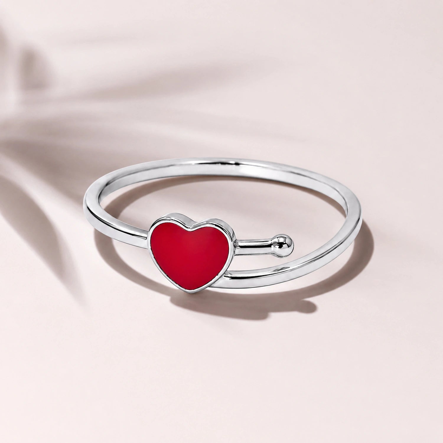 Red Heart Adjustable Silver Ring image 0