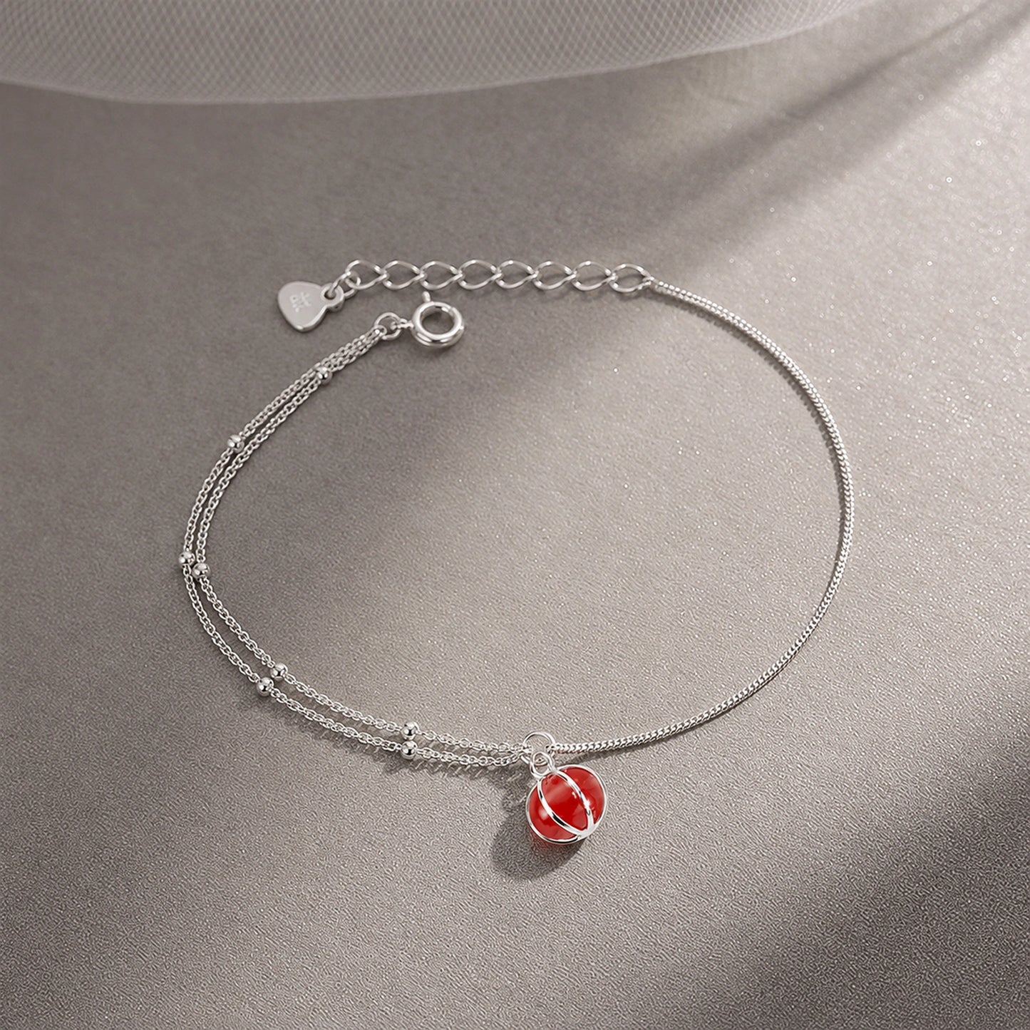 Silver Red Bead Charm Bracelet image 0