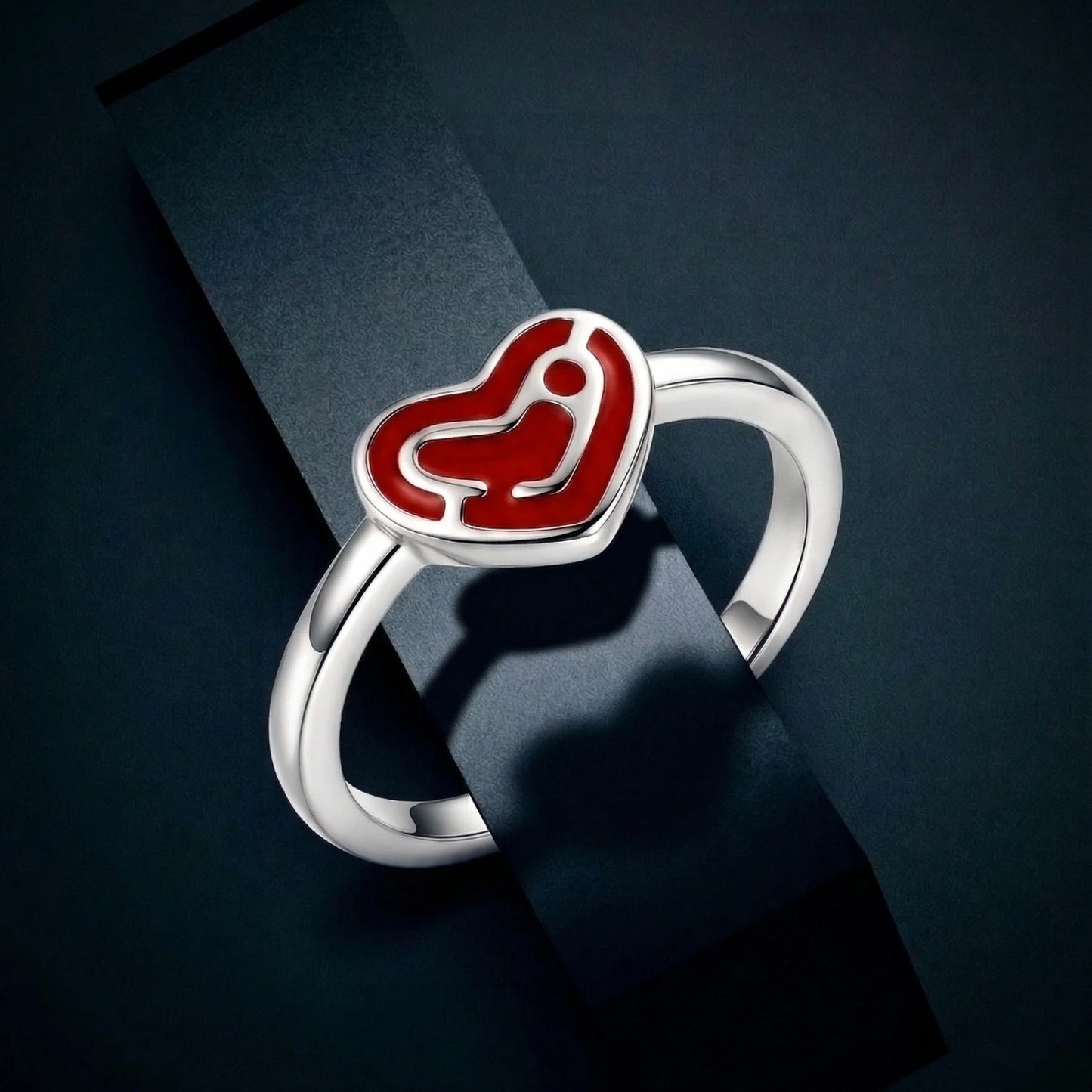 Silver Red Heart Adjustable Ring image 0