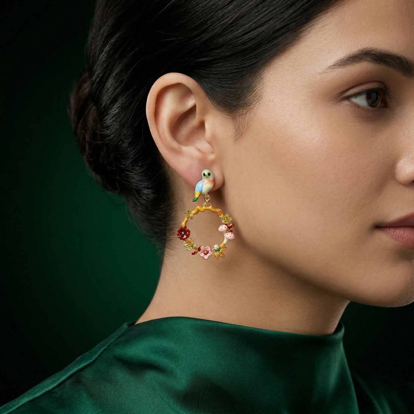 Enchanted Bird Garden Hoop Earrings image 1