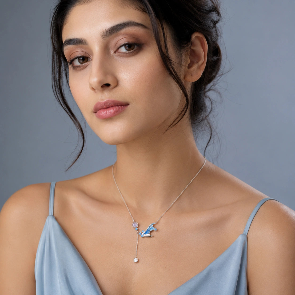 Blue Moon Leaf Drop Necklace image 1