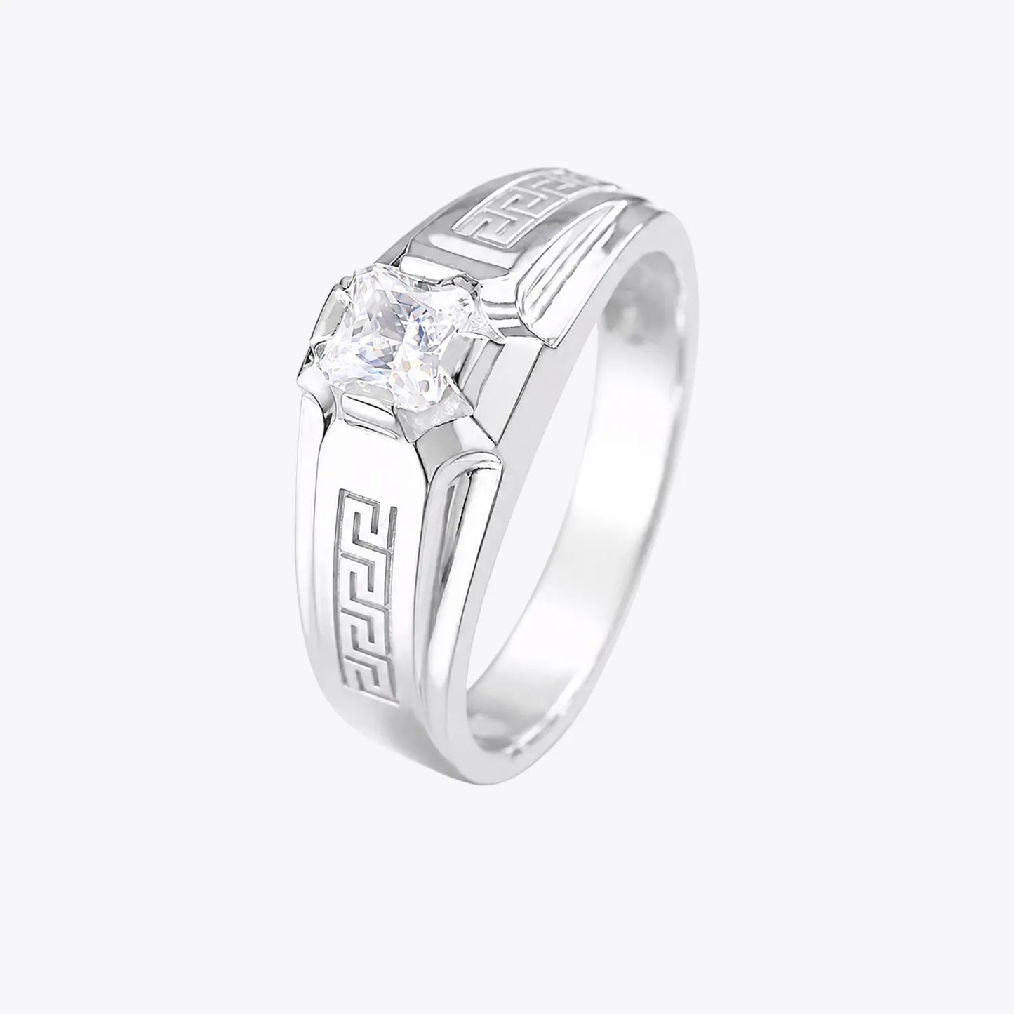 The Alencia Urban Greek Key Solitaire Silver Ring image 2