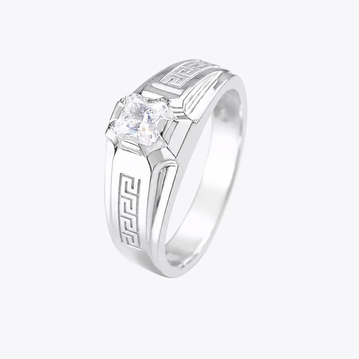 The Alencia Urban Greek Key Solitaire Silver Ring image 2