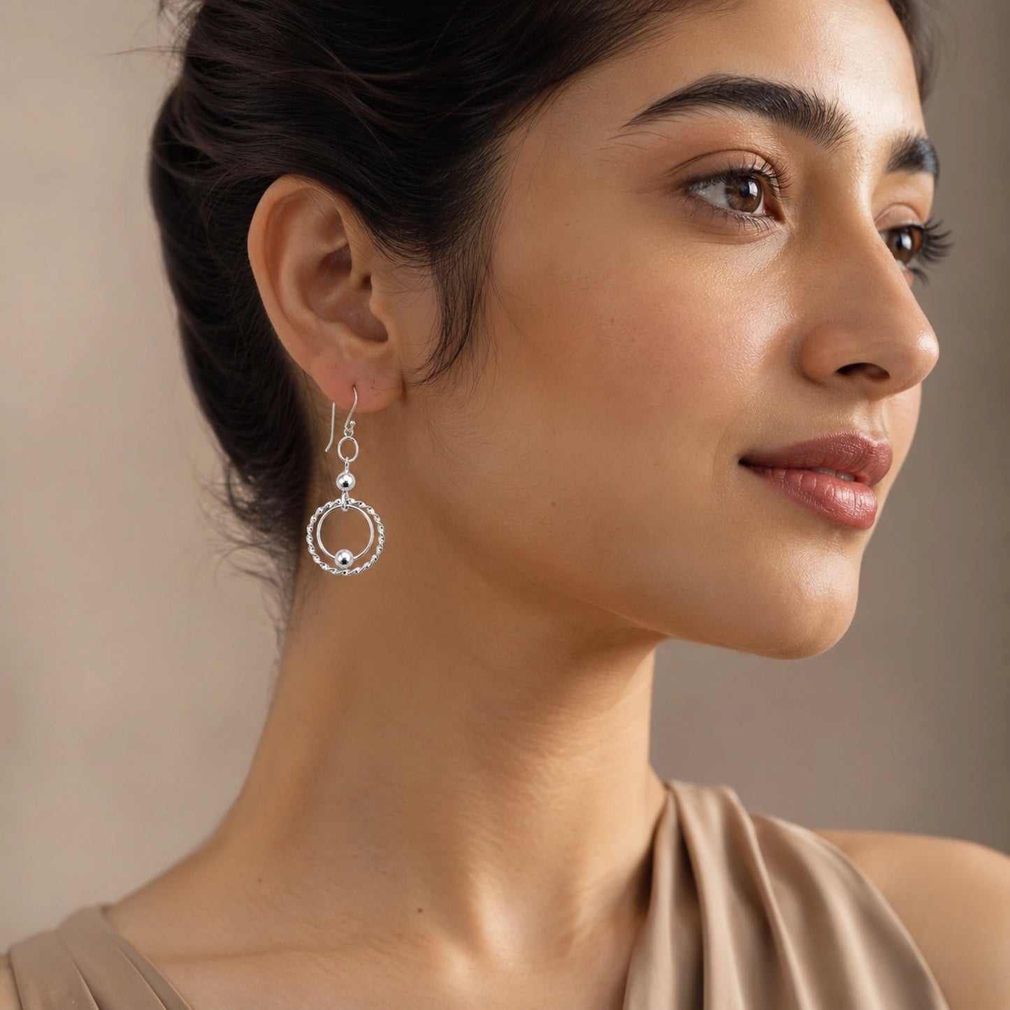 Silver Double Circle Drop Earrings image 1
