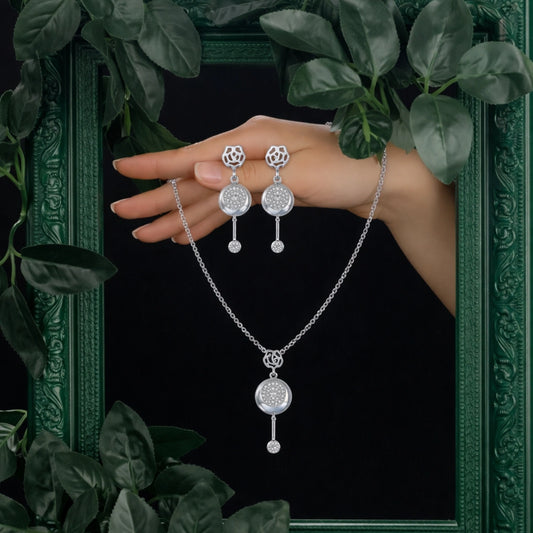 Rose Glow Round Drop Pendant &amp; Earrings Combo image 0