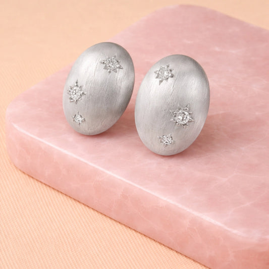Celestial Oval Silver Stud Earrings image 0