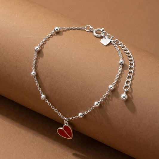 Red Heart Charm Silver Bracelet image 0